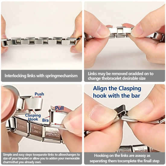 Image de 2 Pcs Bracelet à Maillons Breloques Italiens Accessories de Fabrication de Bracelets Bijoux DIY Noël en 304 Acier Inoxydable Argent Mat Rectangle 10mm x 9mm