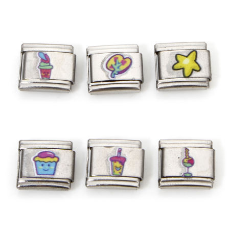 Picture of 304 Stainless Steel Italian Charm Links For DIY Bracelet Jewelry Making Silver Tone Rectangle 10mm x 9mm