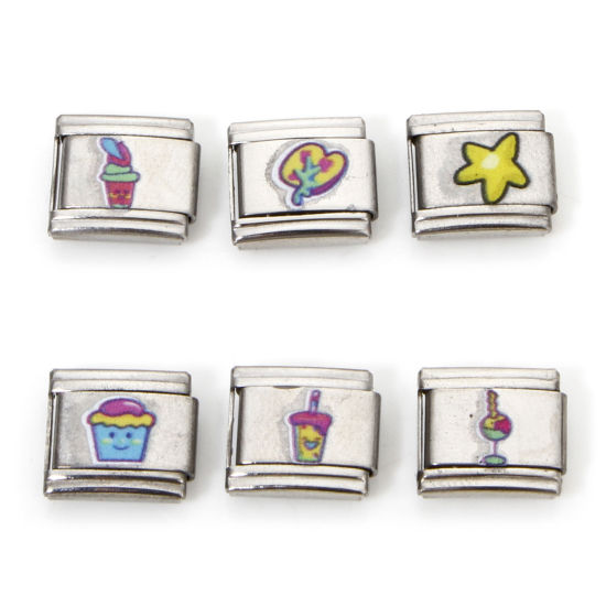 Imagen de 2 Unidades 304 Acero Inoxidable Charm Pulsera de Eslabones Italianos para Hacer Joyas DIY Tono de Plata Rectángulo 10mm x 9mm
