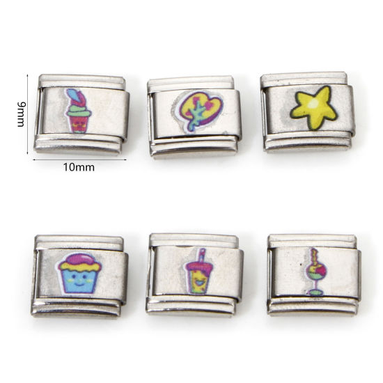 Imagen de 2 Unidades 304 Acero Inoxidable Charm Pulsera de Eslabones Italianos para Hacer Joyas DIY Tono de Plata Rectángulo 10mm x 9mm