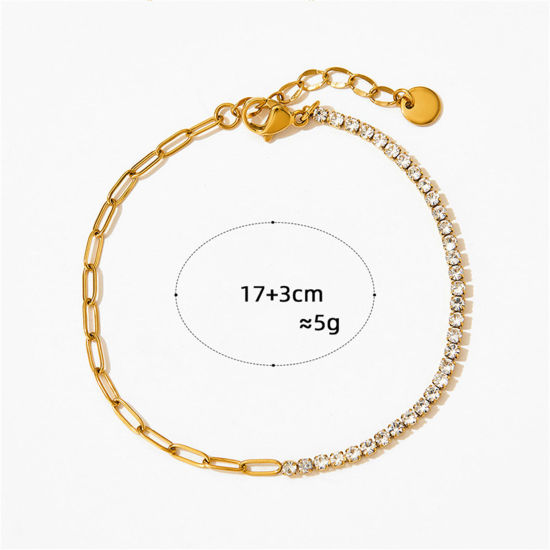 Immagine di 1 Pz Ecologico Semplice Vero Oro Placcato 304 Acciaio Inossidabile Impiombatura Braccialetti 17cm Lunghezza