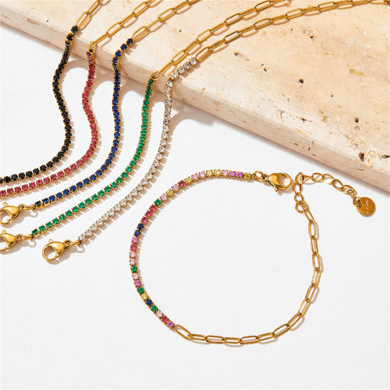 Immagine di 1 Pz Ecologico Semplice Vero Oro Placcato 304 Acciaio Inossidabile Impiombatura Braccialetti 17cm Lunghezza