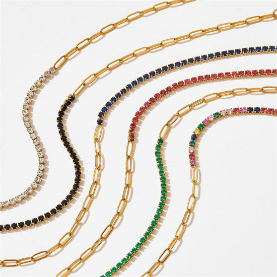 Immagine di 1 Pz Ecologico Semplice Vero Oro Placcato 304 Acciaio Inossidabile Impiombatura Braccialetti 17cm Lunghezza