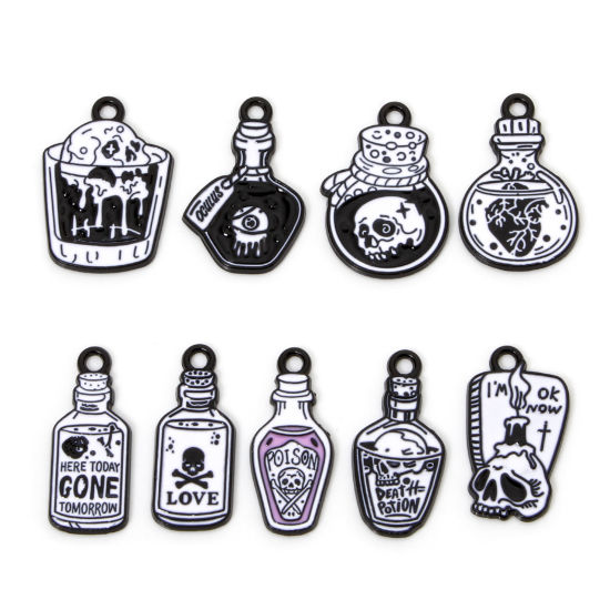 Picture of Zinc Based Alloy Halloween Charms Black Multicolor Bottle Enamel