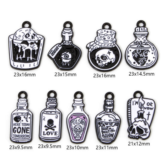 Picture of Zinc Based Alloy Halloween Charms Black Multicolor Bottle Enamel