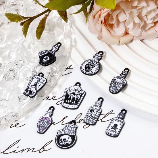 Picture of Zinc Based Alloy Halloween Charms Black Multicolor Bottle Enamel