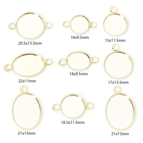 Image de 5 Pcs Pendentifs à Base Vierge pour Cameo Accessoires de Fabrication de DIY Bijoux en Laiton Respectueux de la Nature Rond Plaqué Or Véritable 14K Ovale