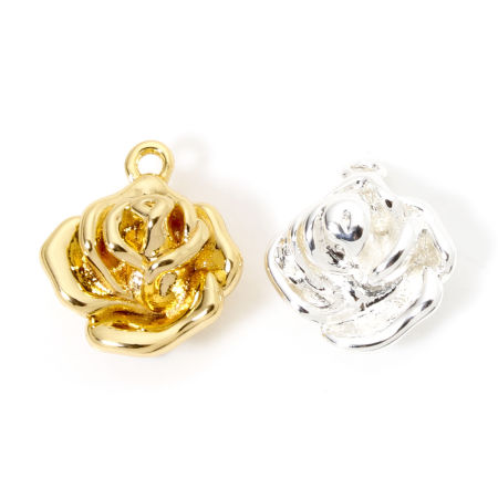 2 Pcs Breloques La Saint Valentin en Laiton Rose Multicolore 3D