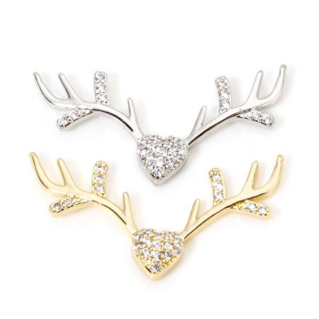 Picture of Brass Christmas Connectors Charms Pendants Antler Multicolor Micro Pave Clear Cubic Zirconia 26mm x 13mm