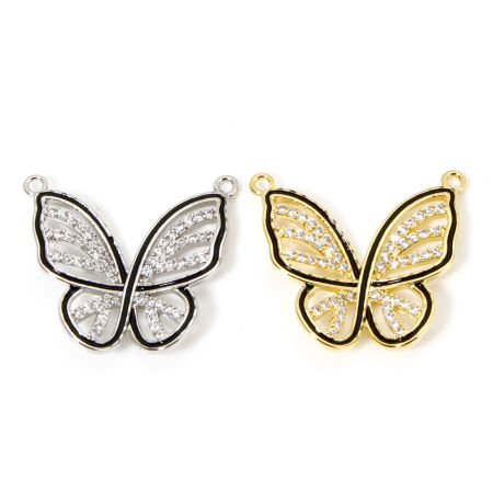 Image de 1 Pièce Connecteurs Pendentifs Breloques en Laiton Papillon Multicolore Noir Micro Pave à Zircone Cubique Clair 23mm x 21mm