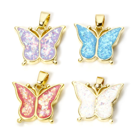 Picture of Brass Charm Pendant 18K Gold Plated Butterfly Animal Imitation Opal