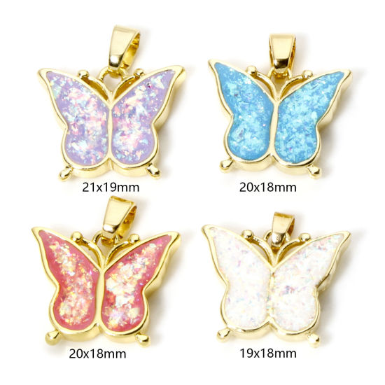 Picture of Brass Charm Pendant 18K Gold Plated Butterfly Animal Imitation Opal