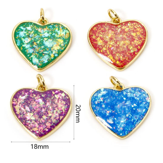 Image de 1 Pièce Breloques La Saint Valentin en Laiton Cœur Plaqué Or 18K Opale Imitation 20mm x 18mm