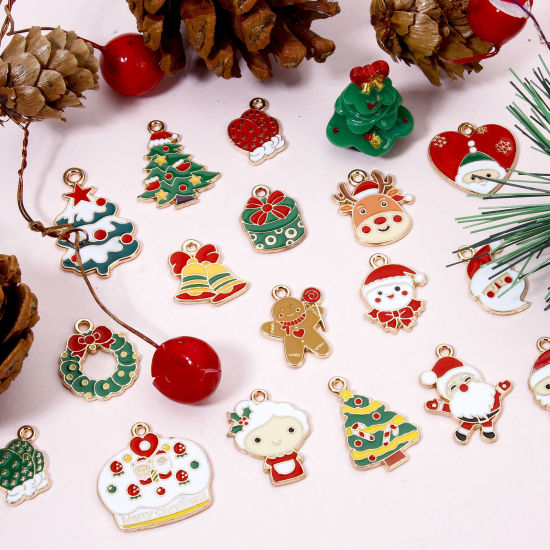 Picture of Zinc Based Alloy Christmas Charms Gold Plated Multicolor Enamel