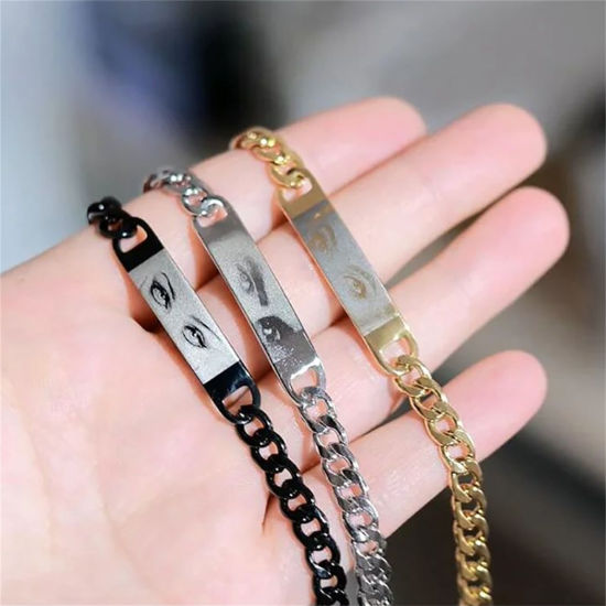 Image de 1 Pièce Bracelets Personnalisés Bijoux avec Nom Photo Image Portrait Personnalisés Vide en 304 Acier Inoxydable Multicolore 18cm long