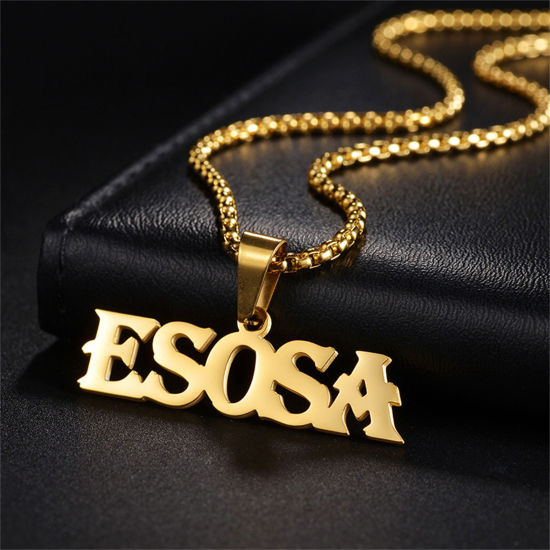 Picture of 304 Stainless Steel Customized Name Necklace Personalized Letter Charm Pendant Gold Plated 45cm(17.7") long