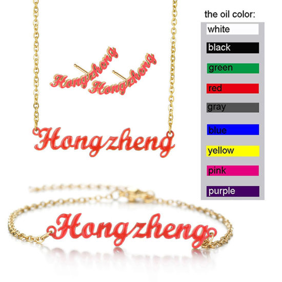 Picture of 304 Stainless Steel DIY Enamel Customized Name Necklace Personalized Letter Charm Pendant