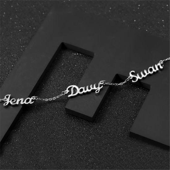 Picture of 304 Stainless Steel Customized Name Necklace Personalized Letter Charm Pendant 45cm(17.7") long