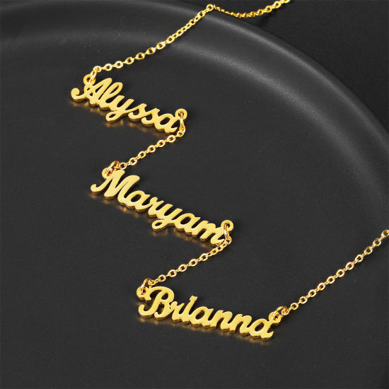 Picture of 304 Stainless Steel Customized Name Necklace Personalized Letter Charm Pendant 45cm(17.7") long