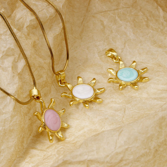 Изображение 2 ШТ Латунь галактика Подвески настоящее золото с покрытием Перлитный Солнце С Эмалью 25мм x 18мм