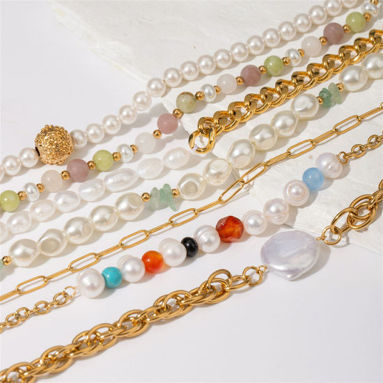 Imagen de 1 Unidad Respetuoso del Medio Ambiente Estilo Ins 18K Oro Real Chapado 304 Acero Inoxidable Collares