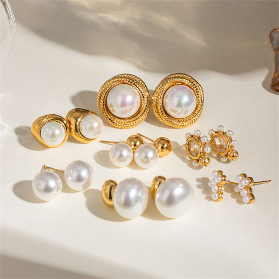 Picture of Eco-friendly Ins Style 304 Stainless Steel Imitation Pearl Ear Post Stud Earrings