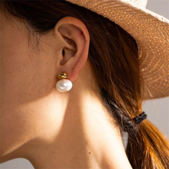 Picture of Eco-friendly Ins Style 304 Stainless Steel Imitation Pearl Ear Post Stud Earrings