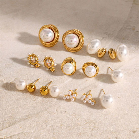 Picture of Eco-friendly Ins Style 304 Stainless Steel Imitation Pearl Ear Post Stud Earrings