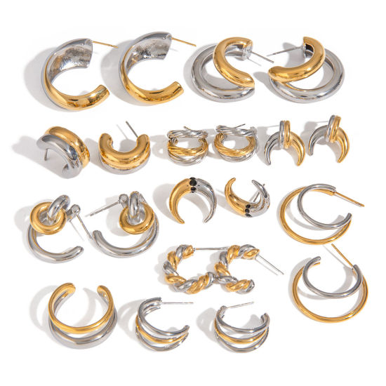 Picture of Eco-friendly Ins Style 18K Real Gold Plated & Silver Tone 304 Stainless Steel Ear Post Stud Earrings