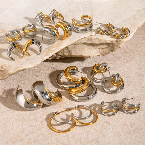 Picture of Eco-friendly Ins Style 18K Real Gold Plated & Silver Tone 304 Stainless Steel Ear Post Stud Earrings