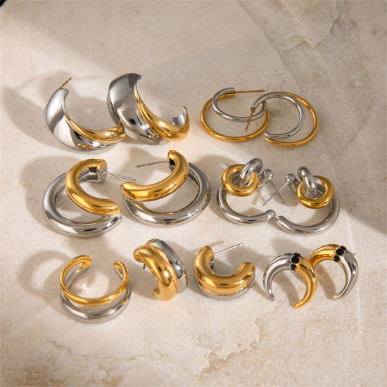 Picture of Eco-friendly Ins Style 18K Real Gold Plated & Silver Tone 304 Stainless Steel Ear Post Stud Earrings