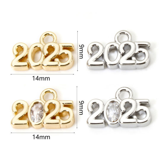 Picture of Eco-friendly Brass Year Charmes Real Gold Plated Message " 2025 " 14mm x 9mm