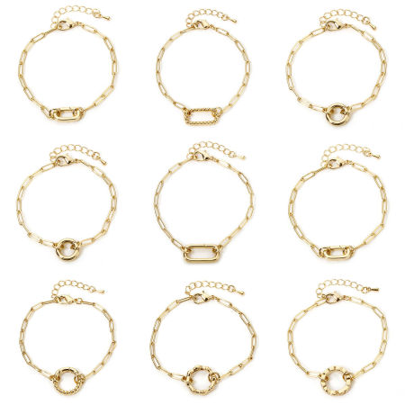 1 Piece Brass Paperclip Chain Bracelets Gold Plated With Spring Ring Clasp