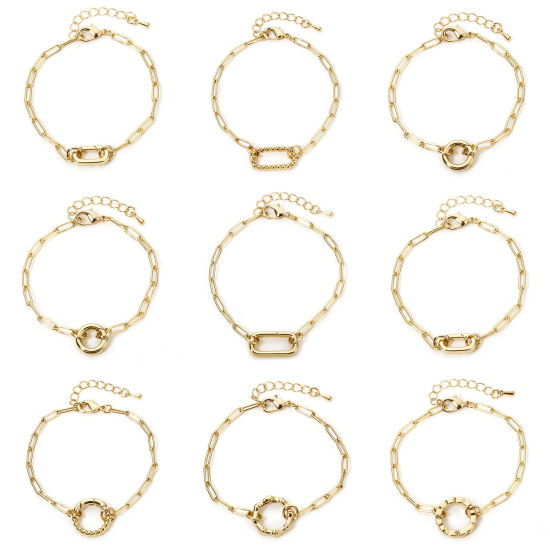 Picture of 1 Piece Brass Paperclip Chain Bracelets Gold Plated With Spring Ring Clasp