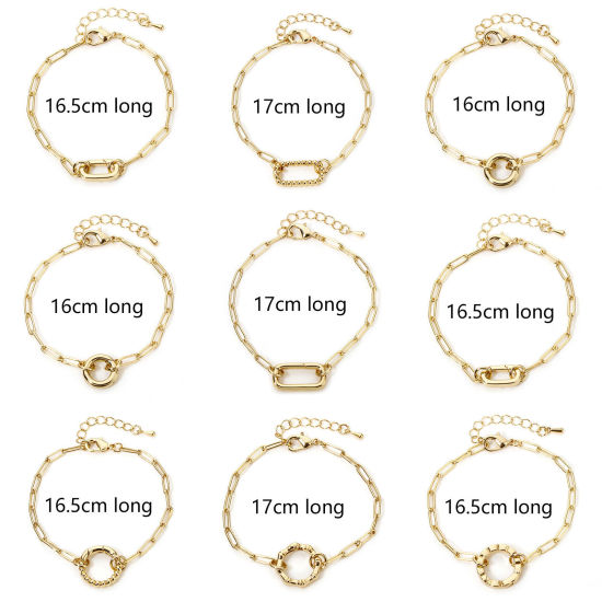 Picture of 1 Piece Brass Paperclip Chain Bracelets Gold Plated With Spring Ring Clasp