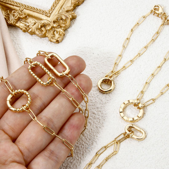 Picture of 1 Piece Brass Paperclip Chain Bracelets Gold Plated With Spring Ring Clasp