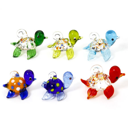 Immagine di 1 Pz Lampwork Vetro Lampwork Charm Gioielli Oceanici Ciondoli Pendenti Tartaruga Multicolore 3D 3.2cm x 2.2cm
