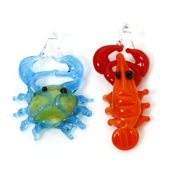 Image de 1 Piece Lampwork Glass Ocean Jewelry Pendants Multicolor Lobster Crab 3D