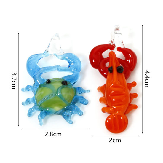 Image de 1 Piece Lampwork Glass Ocean Jewelry Pendants Multicolor Lobster Crab 3D