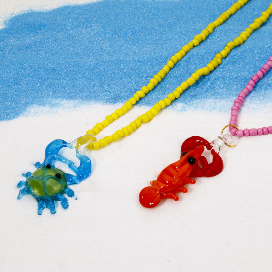 Image de 1 Piece Lampwork Glass Ocean Jewelry Pendants Multicolor Lobster Crab 3D