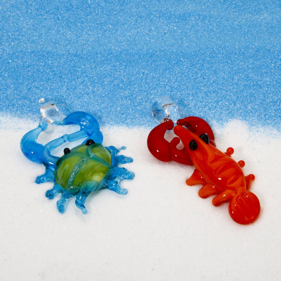 Image de 1 Piece Lampwork Glass Ocean Jewelry Pendants Multicolor Lobster Crab 3D