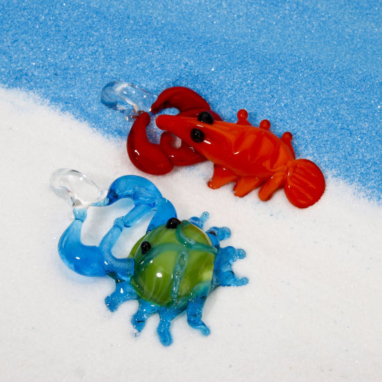 Image de 1 Piece Lampwork Glass Ocean Jewelry Pendants Multicolor Lobster Crab 3D