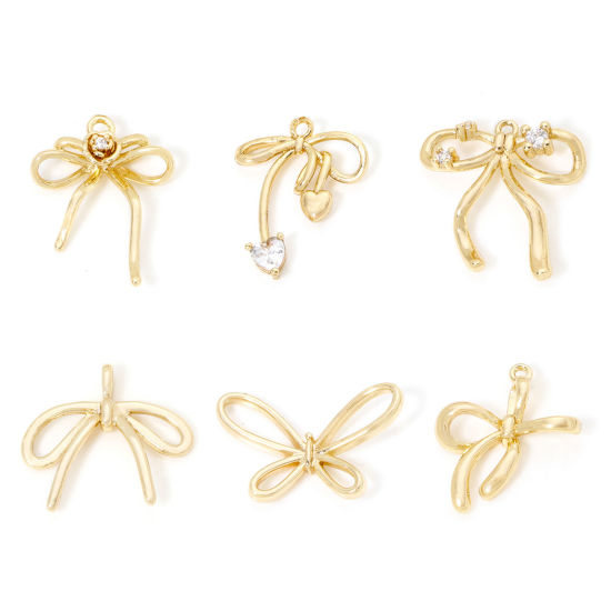 Bild von 2 PCs Eco-friendly Brass Clothes Charms Real Gold Plated Bowknot Clear Cubic Zirconia