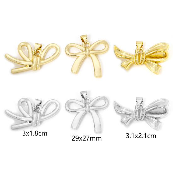 Picture of 1 Piece Eco-friendly Brass Clothes Pendants Real Gold Plated Bowknot