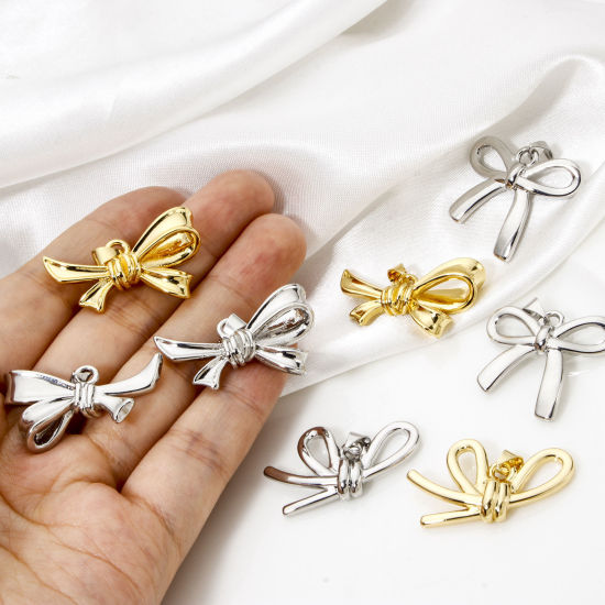 Picture of 1 Piece Eco-friendly Brass Clothes Pendants Real Gold Plated Bowknot