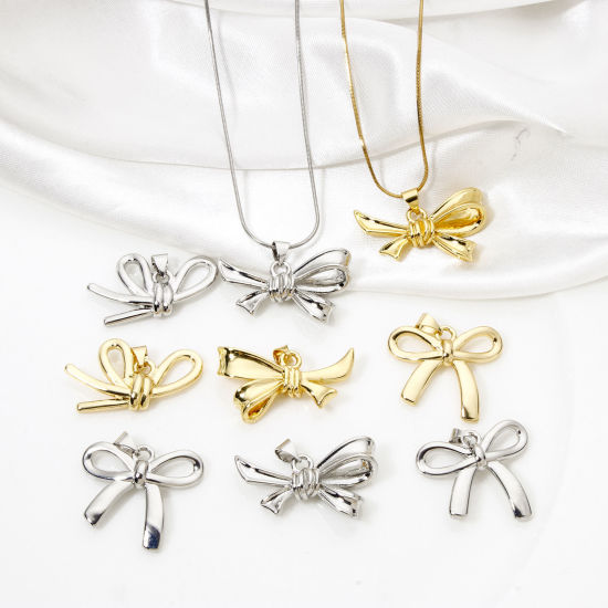 Picture of 1 Piece Eco-friendly Brass Clothes Pendants Real Gold Plated Bowknot