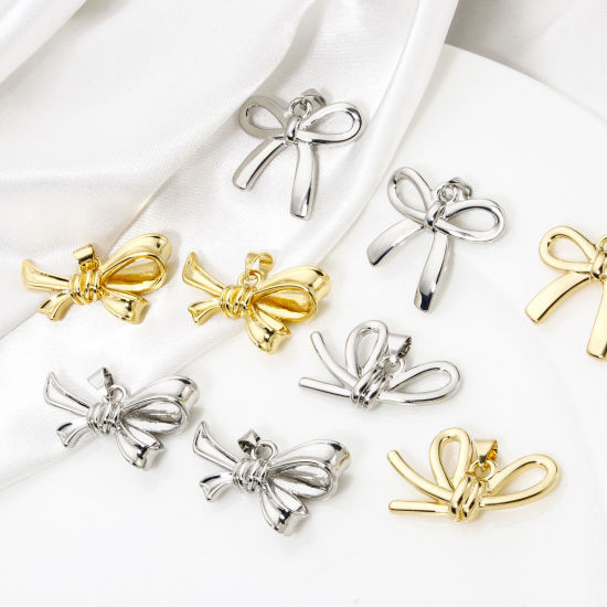 Picture of 1 Piece Eco-friendly Brass Clothes Pendants Real Gold Plated Bowknot