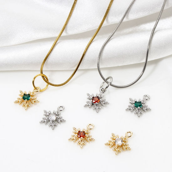 Bild von 2 PCs Eco-friendly Brass Weather Collection Mini Charm Tiny Charm Real Gold Plated Christmas Snowflake 12mm x 10mm