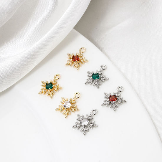 Bild von 2 PCs Eco-friendly Brass Weather Collection Mini Charm Tiny Charm Real Gold Plated Christmas Snowflake 12mm x 10mm