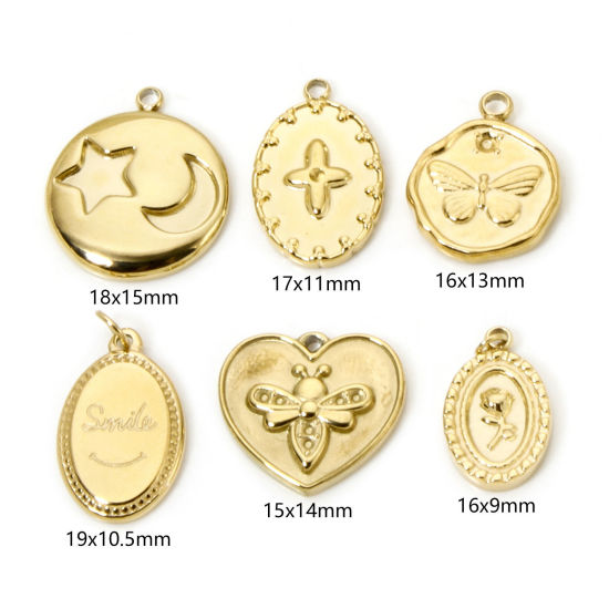 Imagen de 1 Unidad Enchapado al Vacío Ecológico 304 Acero Inoxidable Insecto Colgantes Cruz 18K Oro Real Chapado Mariposa